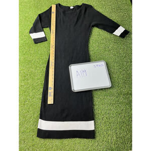 Venus womens XL Black Ribbed Knit Midi Dress Stripes Bodycon 3/4 sleeve